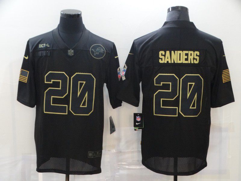 Men Detroit Lions #20 Sanders Black gold lettering 2020 Nike NFL Jersey